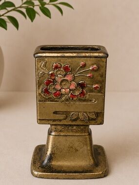 Antique Brass Japanese Floral Gilt Matchbox Holder